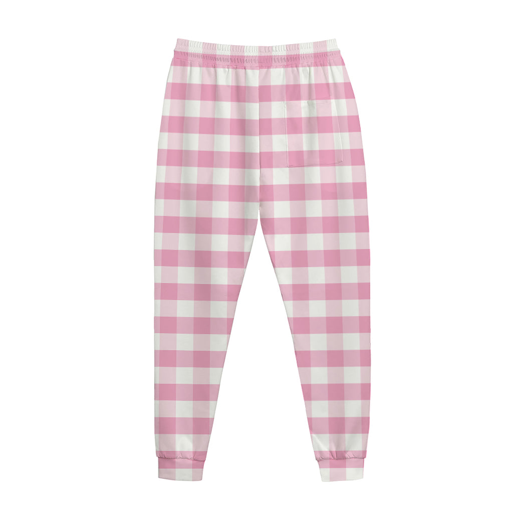 Pink And White Gingham Pattern Print Jogger Pants