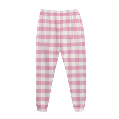 Pink And White Gingham Pattern Print Jogger Pants