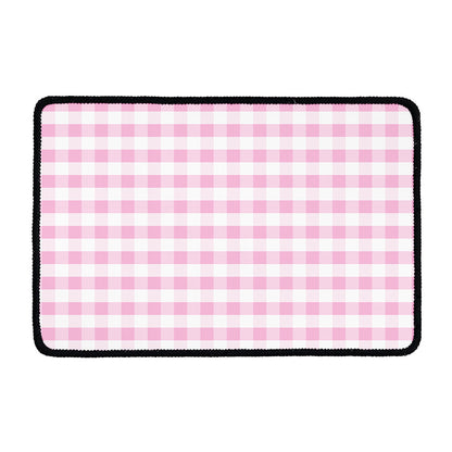 Pink And White Gingham Pattern Print Kitchen Mat