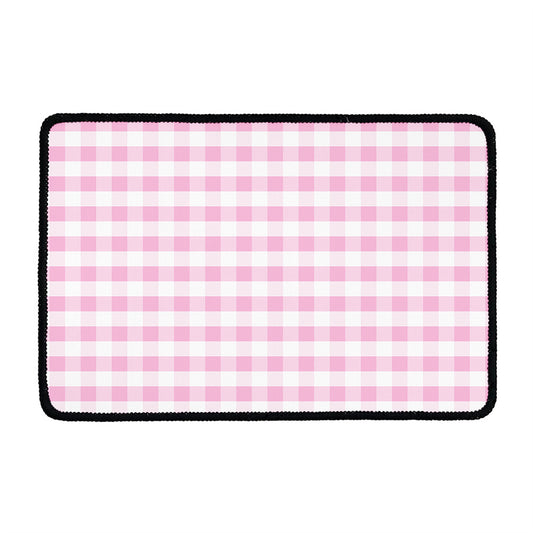 Pink And White Gingham Pattern Print Kitchen Mat