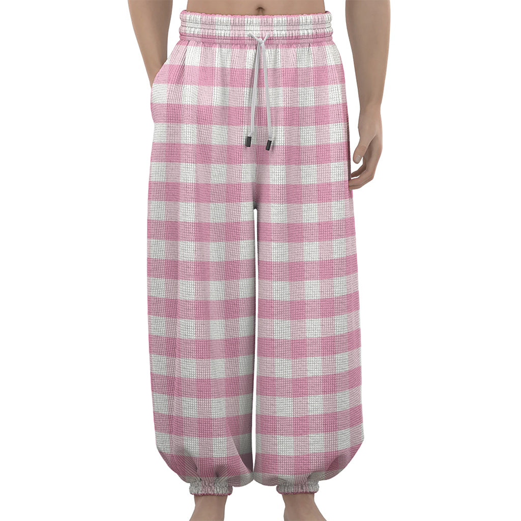 Pink And White Gingham Pattern Print Lantern Pants