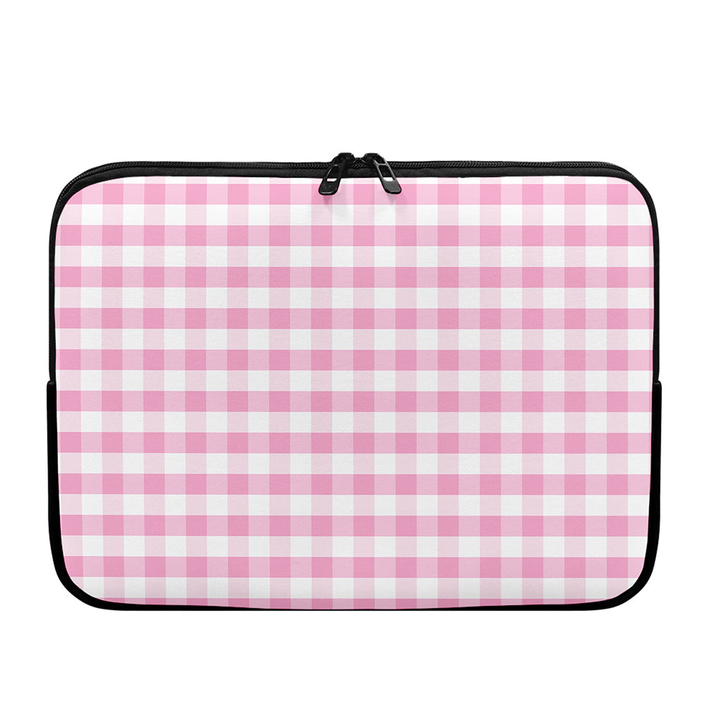 Pink And White Gingham Pattern Print Laptop Sleeve