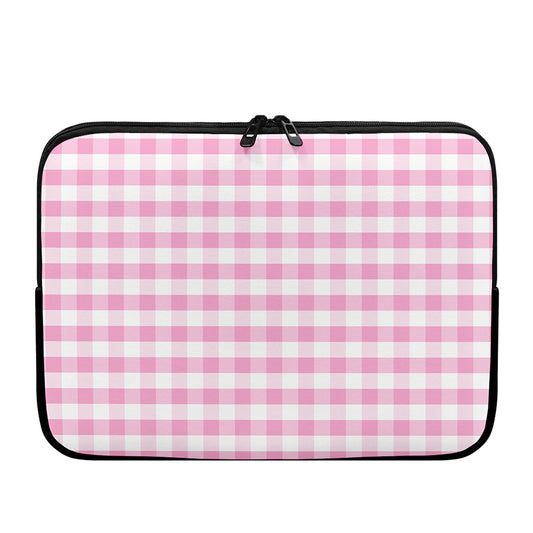 Pink And White Gingham Pattern Print Laptop Sleeve