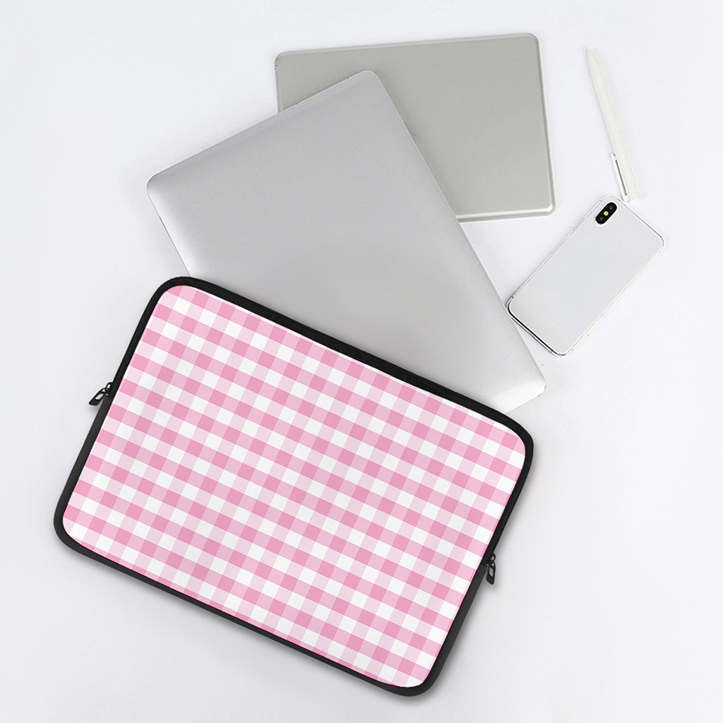 Pink And White Gingham Pattern Print Laptop Sleeve