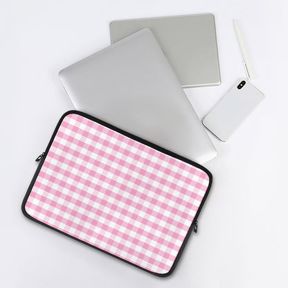 Pink And White Gingham Pattern Print Laptop Sleeve