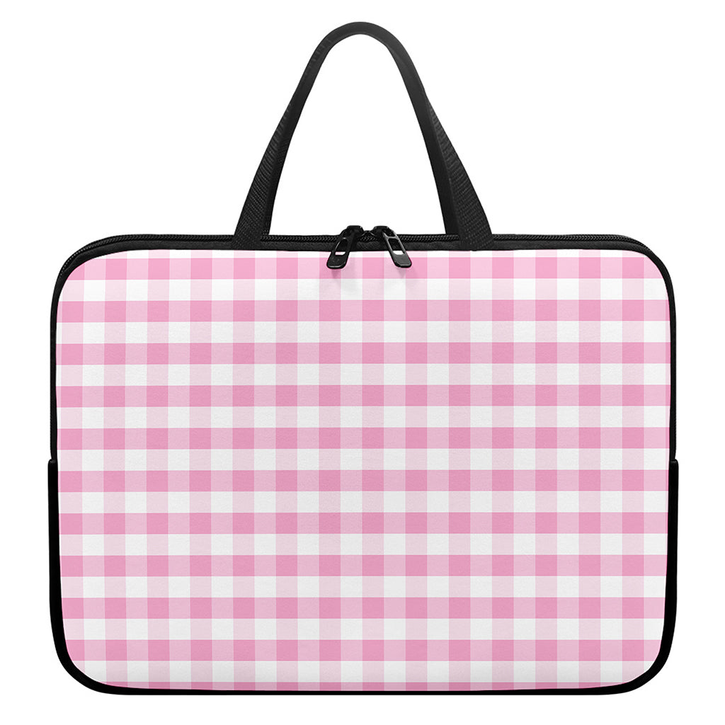 Pink And White Gingham Pattern Print Laptop Sleeve With Handle