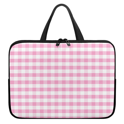 Pink And White Gingham Pattern Print Laptop Sleeve With Handle