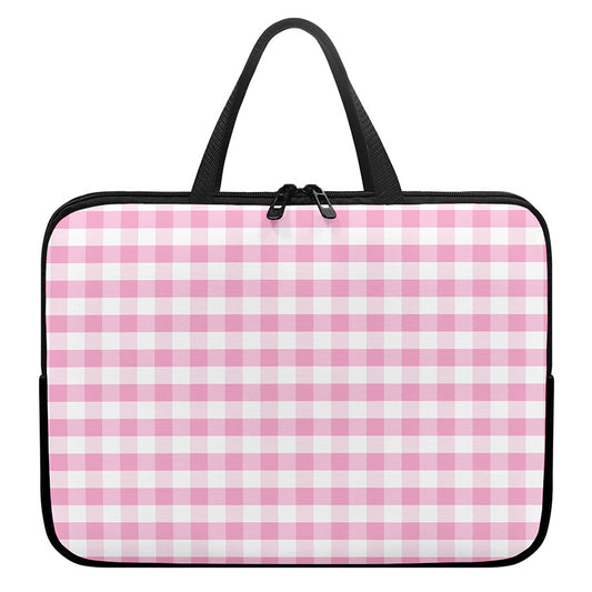 Pink And White Gingham Pattern Print Laptop Sleeve With Handle