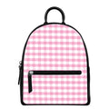 Pink And White Gingham Pattern Print Leather Backpack