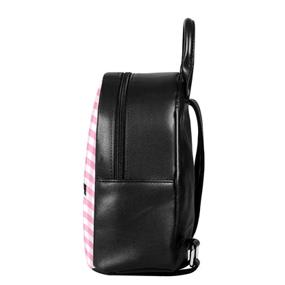 Pink And White Gingham Pattern Print Leather Backpack