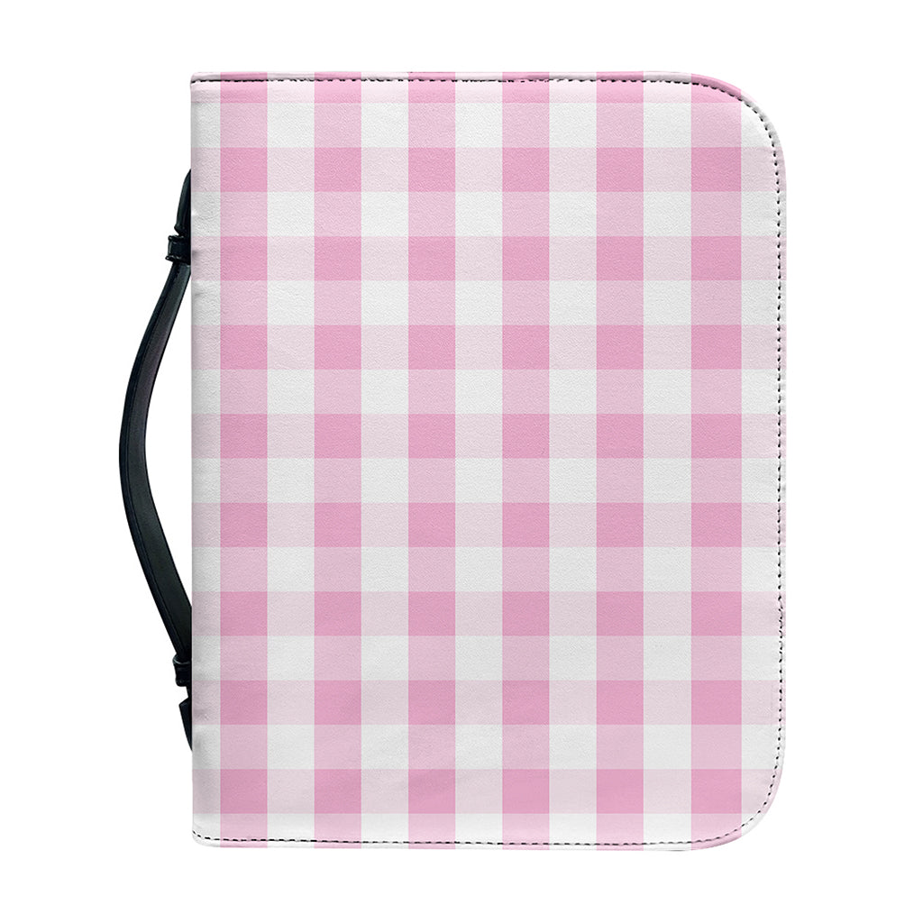 Pink And White Gingham Pattern Print Leather Bible Cover