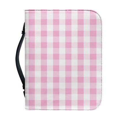 Pink And White Gingham Pattern Print Leather Bible Cover