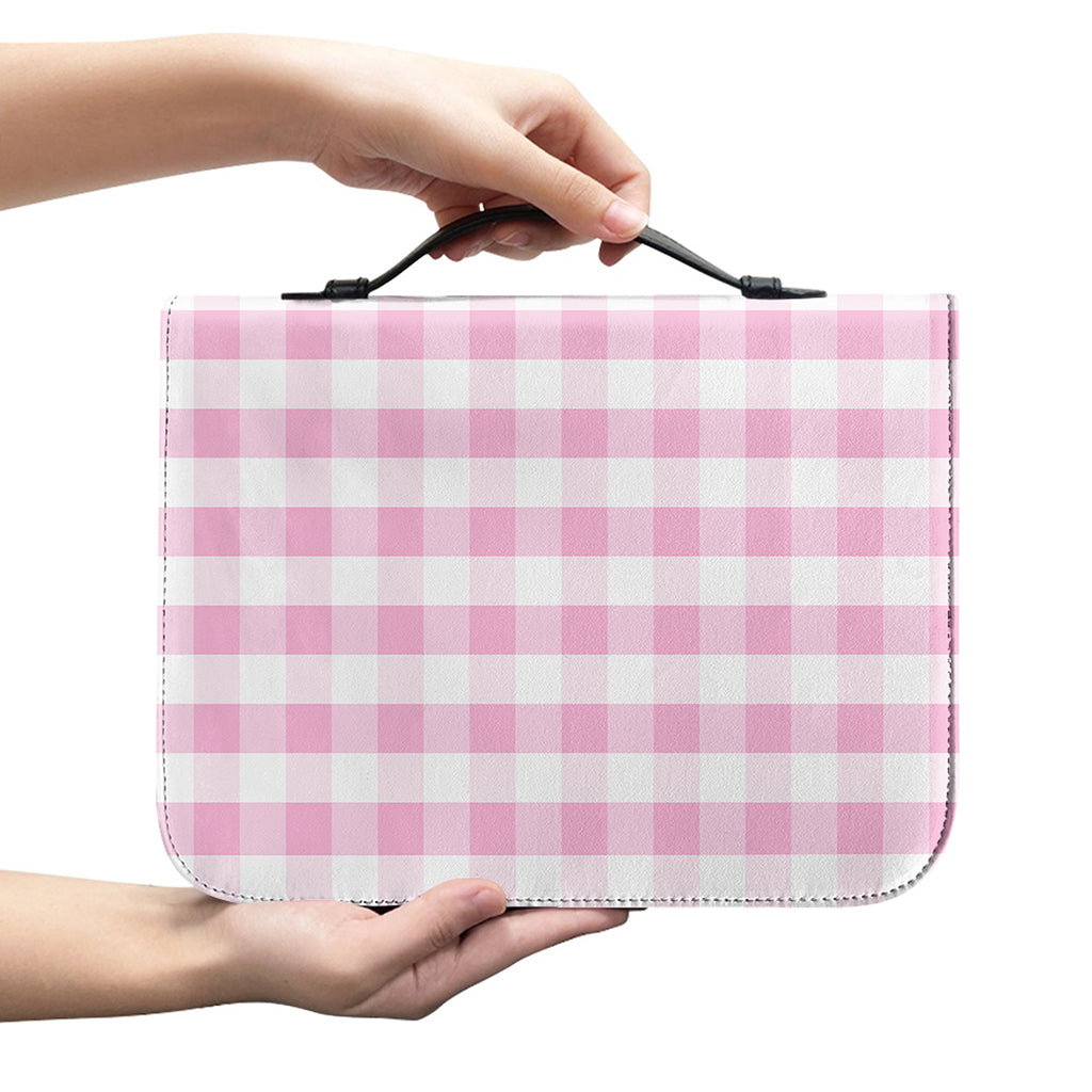 Pink And White Gingham Pattern Print Leather Bible Cover