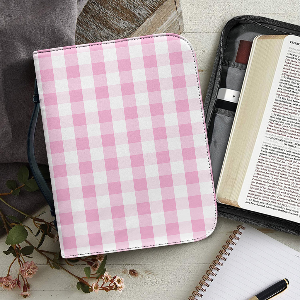 Pink And White Gingham Pattern Print Leather Bible Cover