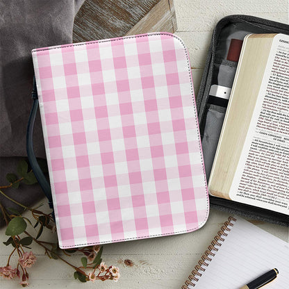 Pink And White Gingham Pattern Print Leather Bible Cover