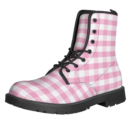 Pink And White Gingham Pattern Print Backpack