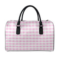 Pink And White Gingham Pattern Print Leather Duffel Bag