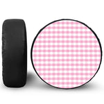 Pink And White Gingham Pattern Print Leather Spare Tire Cover