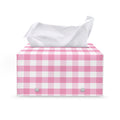 Pink And White Gingham Pattern Print Leather Tissue Box Cover