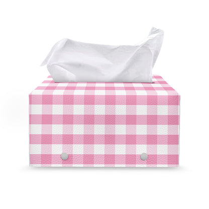 Pink And White Gingham Pattern Print Leather Tissue Box Cover