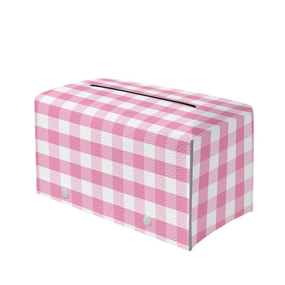 Pink And White Gingham Pattern Print Leather Tissue Box Cover