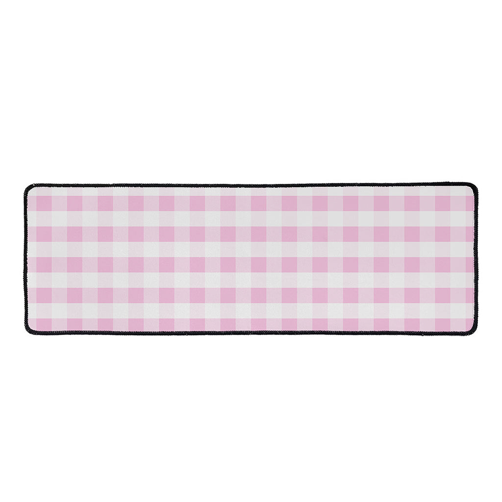 Pink And White Gingham Pattern Print Long Kitchen Mat