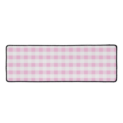 Pink And White Gingham Pattern Print Long Kitchen Mat