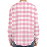 Pink And White Gingham Pattern Print Long Sleeve Baseball Jersey