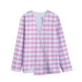Pink And White Gingham Pattern Print Long Sleeve Short Coat