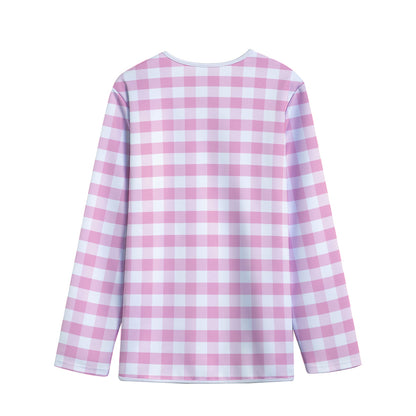 Pink And White Gingham Pattern Print Long Sleeve Short Coat