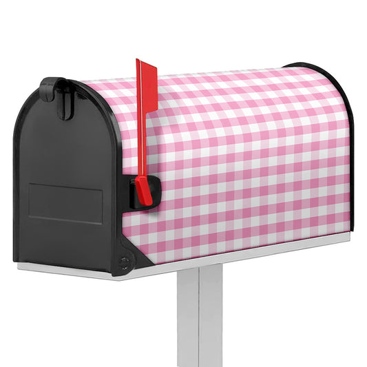 Pink And White Gingham Pattern Print Mailbox Cover