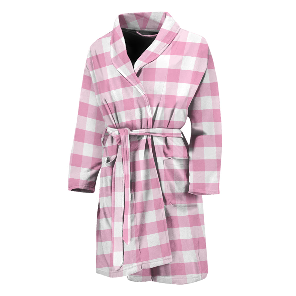 Pink And White Gingham Pattern Print Men's Bathrobe