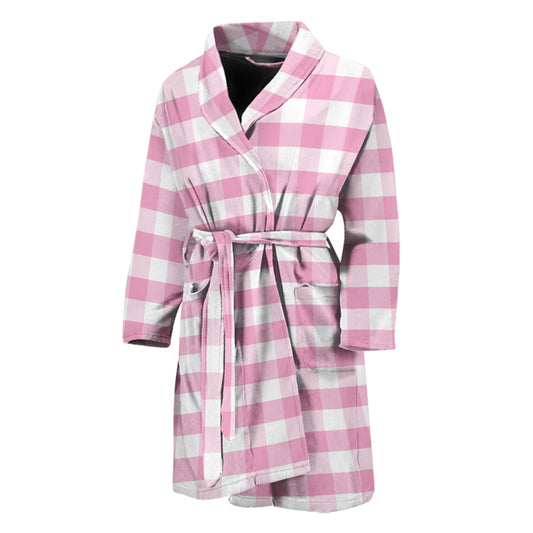Pink And White Gingham Pattern Print Men's Bathrobe