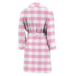 Pink And White Gingham Pattern Print Men's Bathrobe