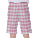 Pink And White Gingham Pattern Print Men's Beach Shorts