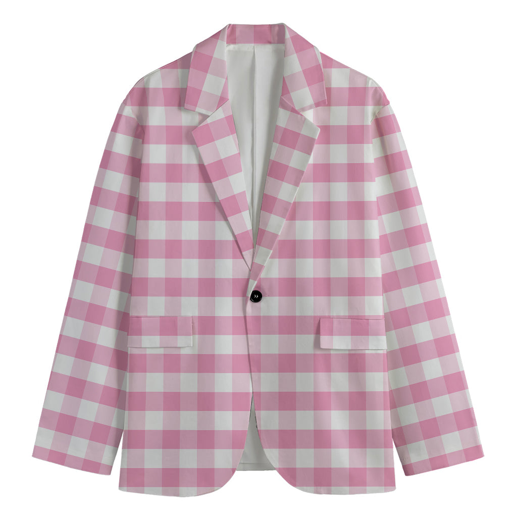 Pink And White Gingham Pattern Print Men's Blazer