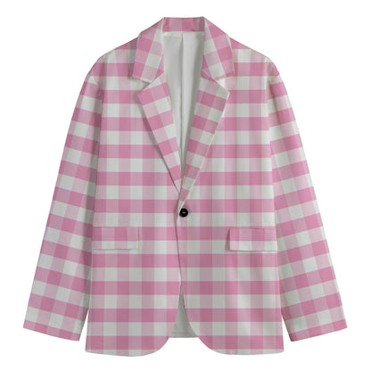 Pink And White Gingham Pattern Print Men's Blazer