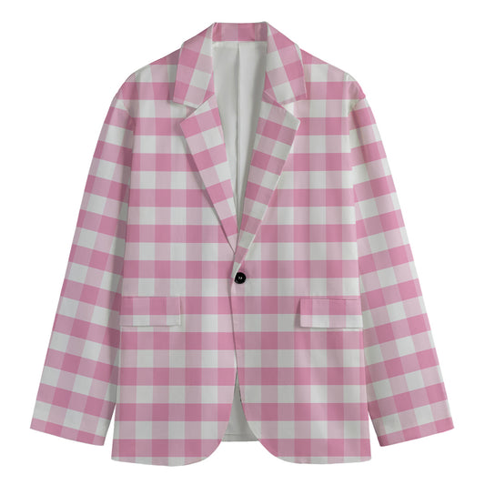 Pink And White Gingham Pattern Print Men's Blazer