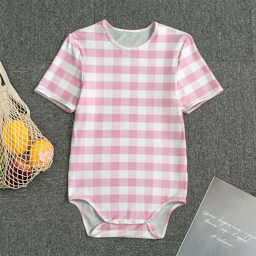 Pink And White Gingham Pattern Print Men's Bodysuit