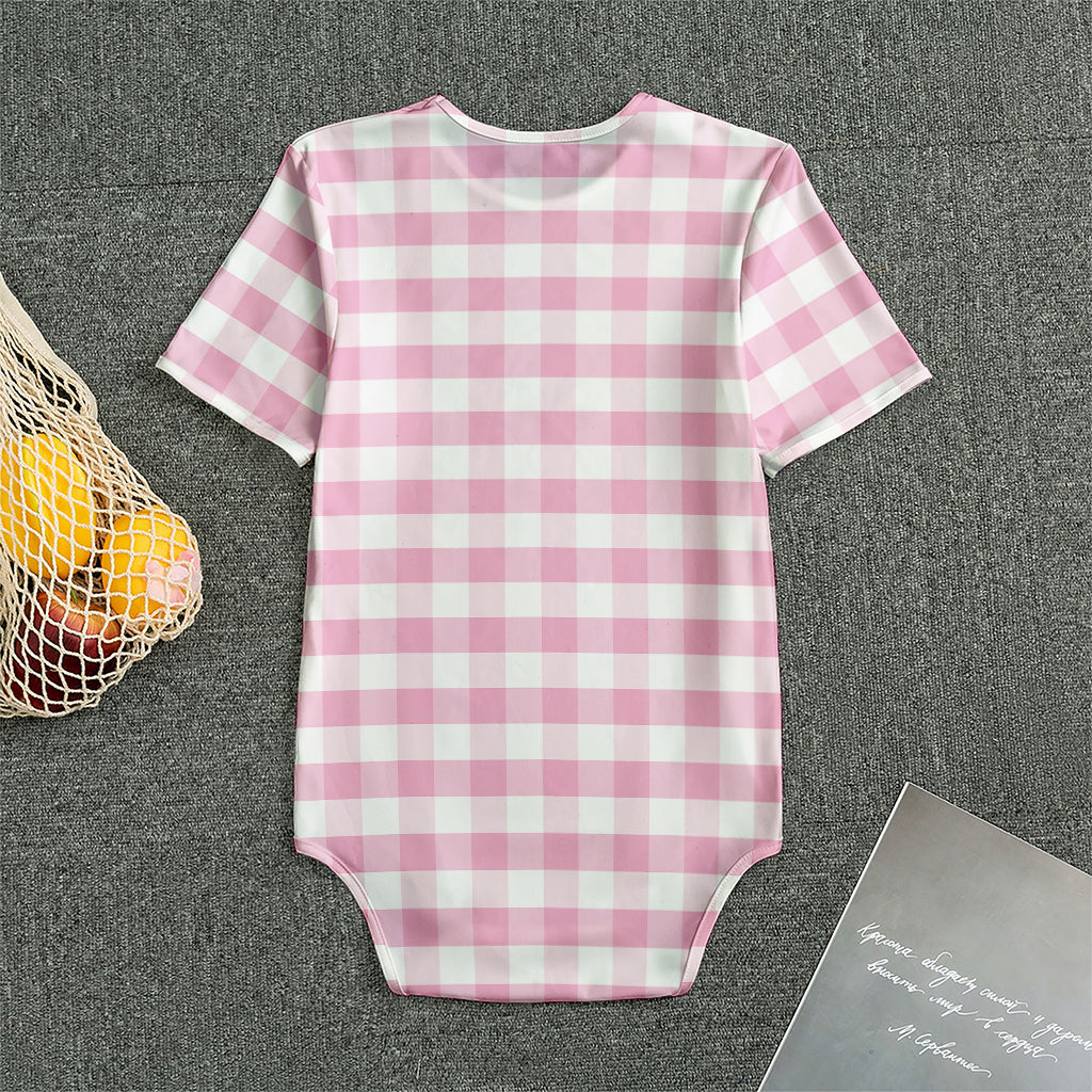 Pink And White Gingham Pattern Print Men's Bodysuit