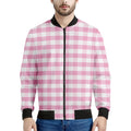 Pink And White Gingham Pattern Print Men's Bomber Jacket