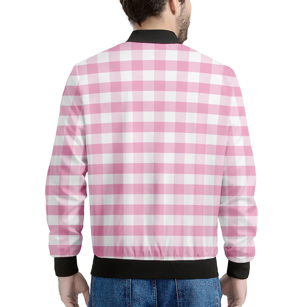 Pink And White Gingham Pattern Print Men's Bomber Jacket