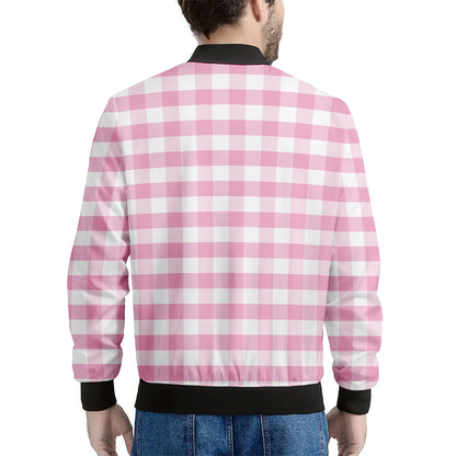 Pink And White Gingham Pattern Print Men's Bomber Jacket