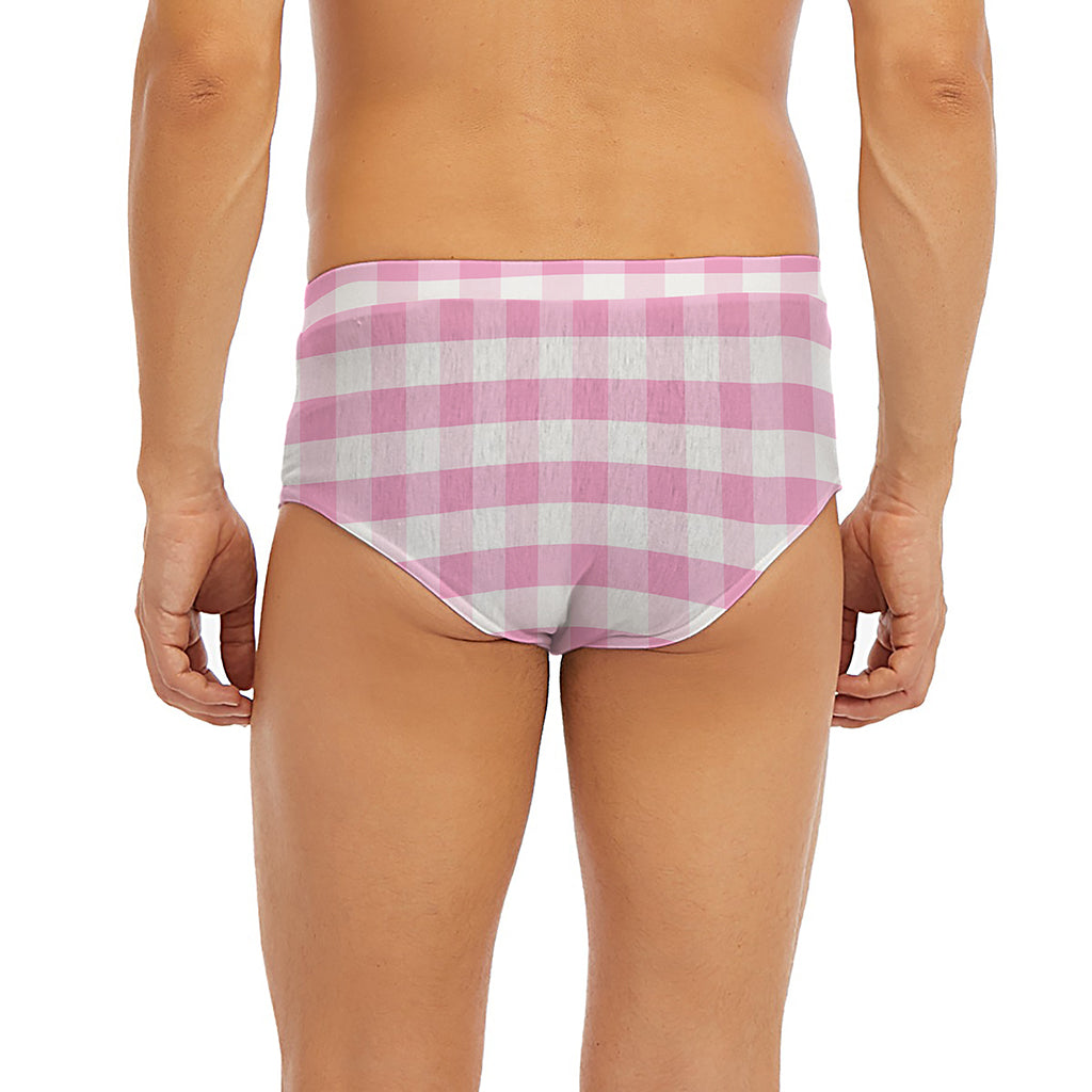 Pink And White Gingham Pattern Print Men's Briefs