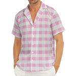 Pink And White Gingham Pattern Print Men's Deep V-Neck Shirt