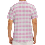Pink And White Gingham Pattern Print Men's Deep V-Neck Shirt