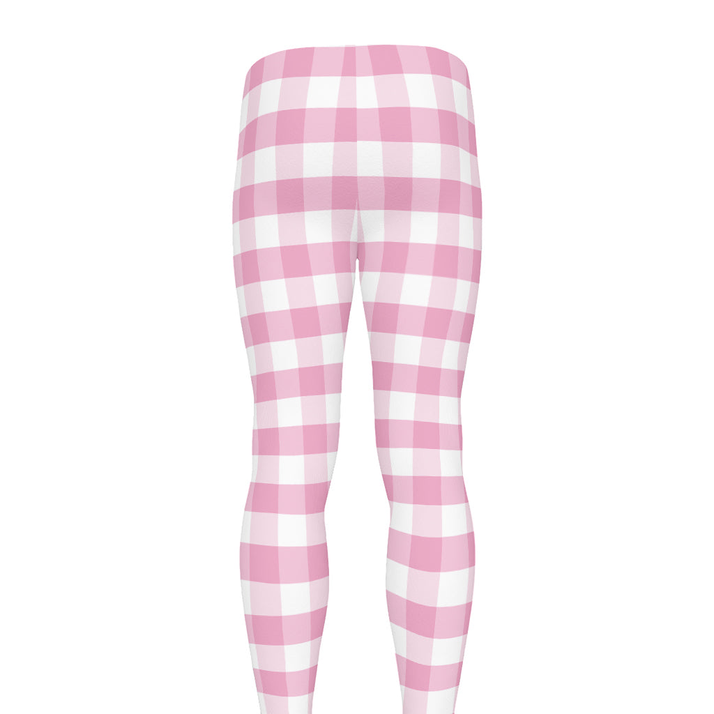 Pink And White Gingham Pattern Print Men's leggings