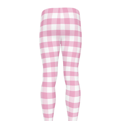 Pink And White Gingham Pattern Print Men's leggings