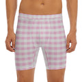 Pink And White Gingham Pattern Print Men's Long Boxer Briefs