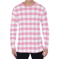 Pink And White Gingham Pattern Print Men's Long Sleeve T-Shirt